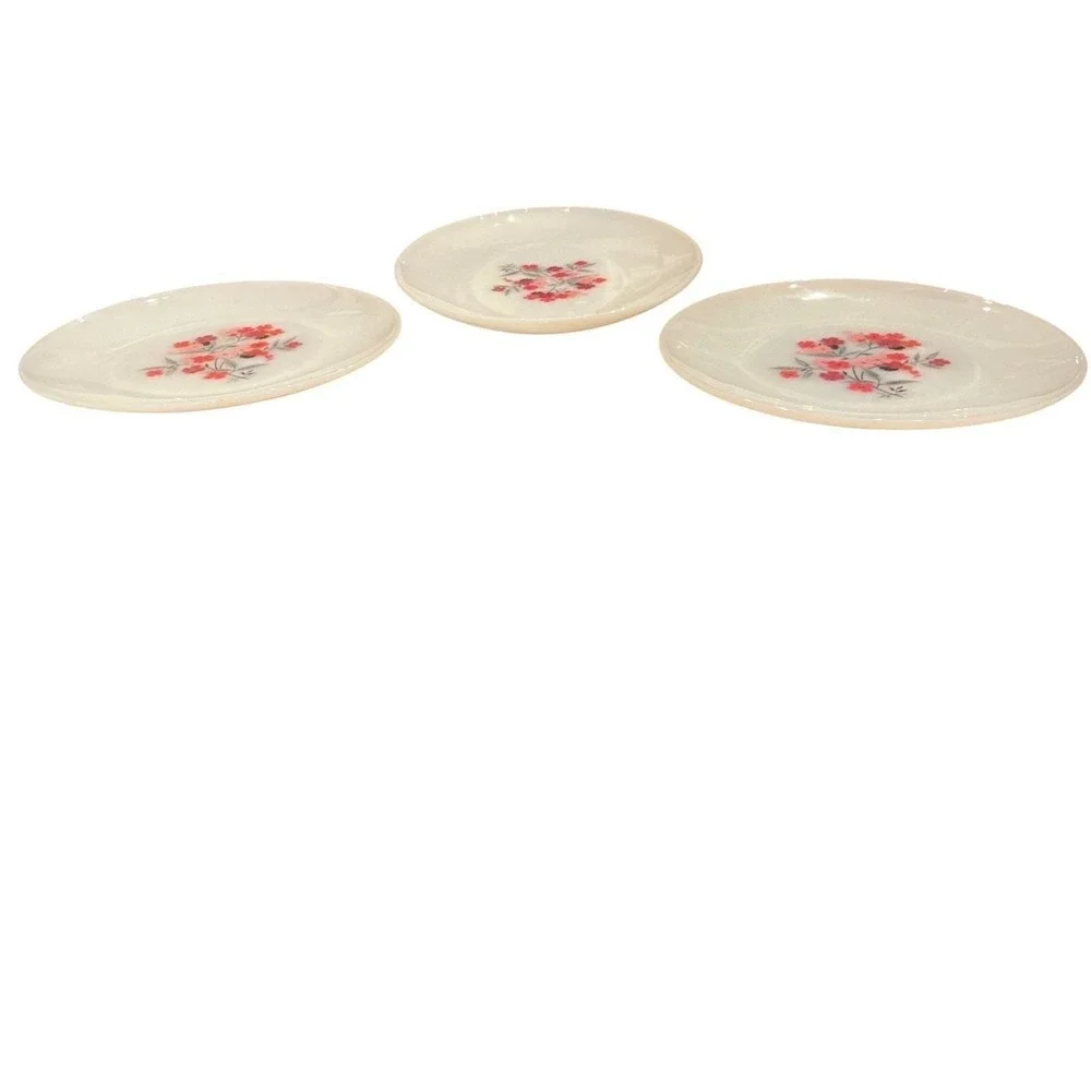 Vintage Fire-King Primrose Milk Glass Plates Set of 3 Anchor‎ Hocking Floral USA